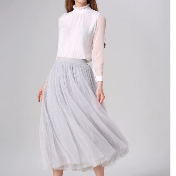 Long Maxi Tulle Grey Tulle Skirt - Picture 2 of 8